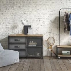 Maisons Du Monde Valets De Nuits Et Portants Portant à Roulettes En Sapin Et Métal Noir -Armoires enfant Soldes portant a roulettes en sapin et metal noir 1000 2 3 193564 6